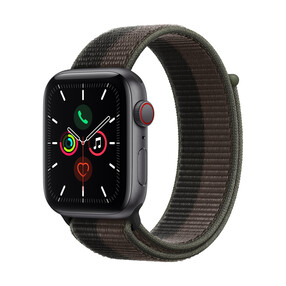 Apple Watch Series SE GPS + Cellular, Aluminium space grau, 44 mm mit Sport Loop, tornado/grau