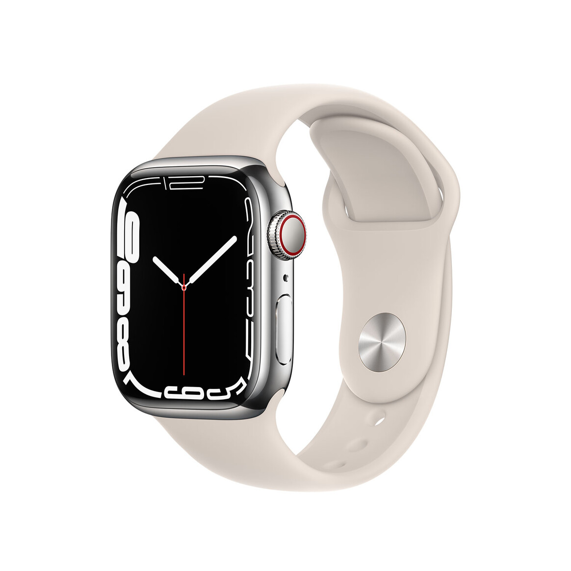 <h1>Apple Watch Series 7 GPS + Cellular, Edelstahl silber, 41 mm mit Sportarmband sternenlicht</h1>