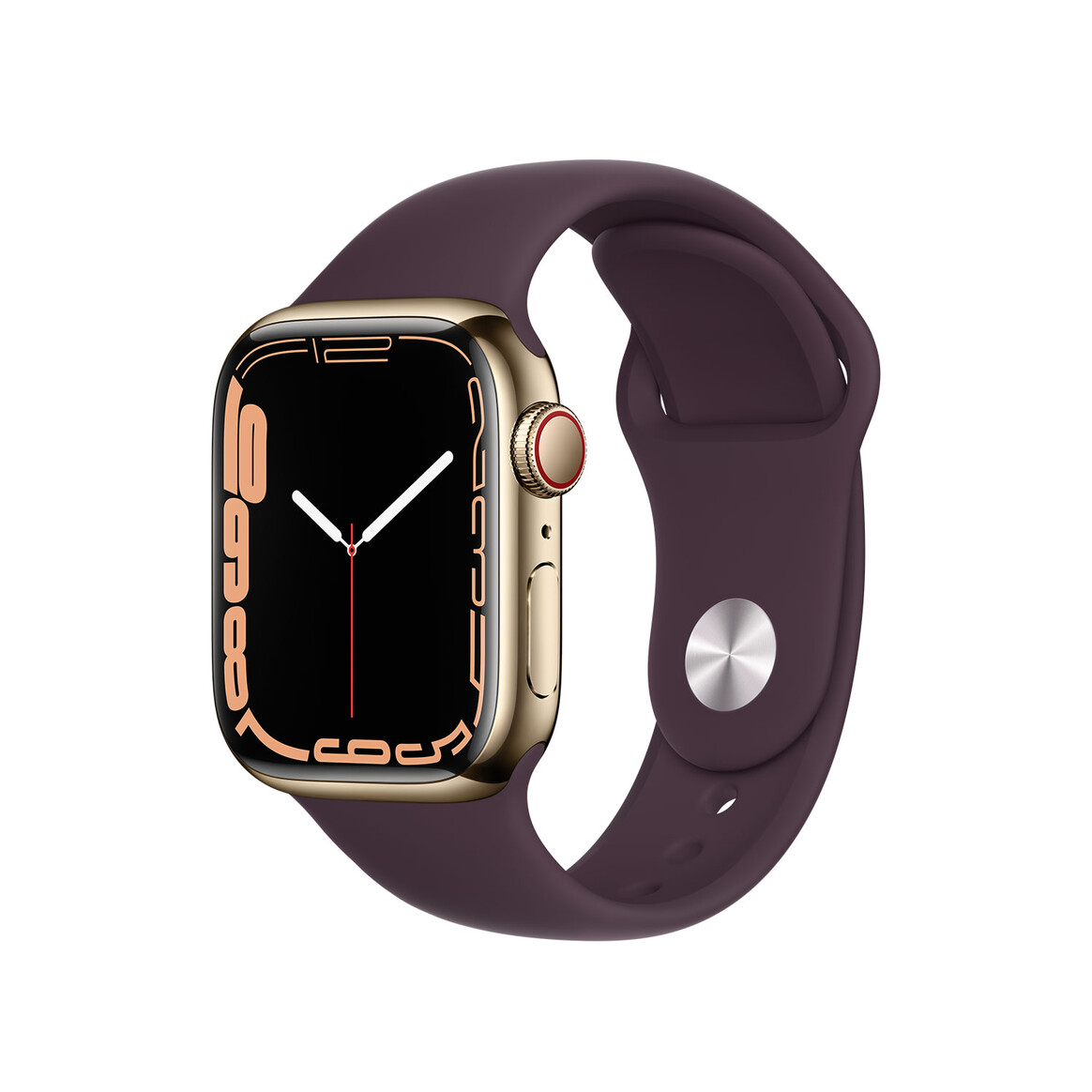 <h1>Apple Watch Series 7 GPS + Cellular, Edelstahl gold, 41 mm mit Sportarmband dunkelkirsch</h1>