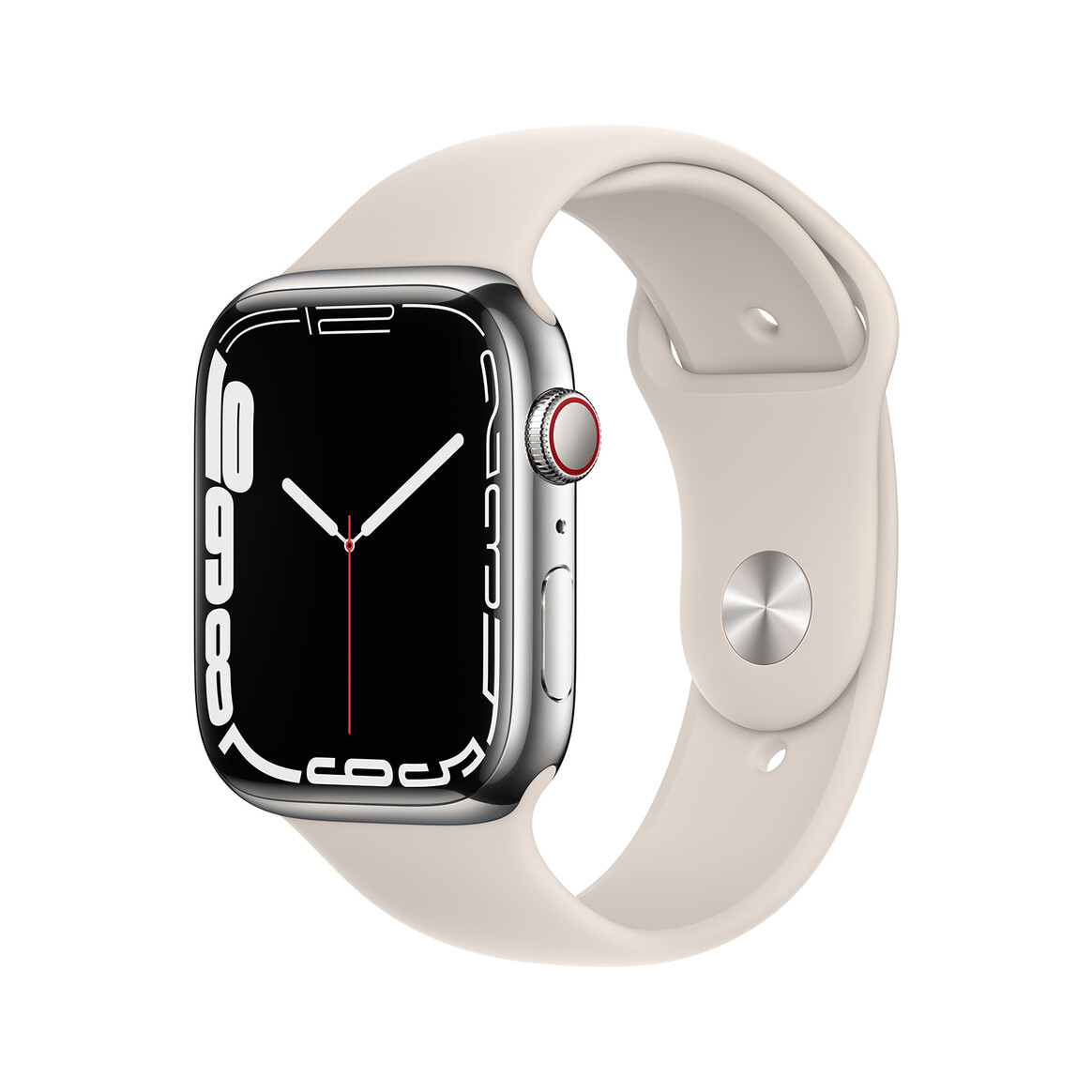 <h1>Apple Watch Series 7 GPS + Cellular, Edelstahl silber, 45 mm mit Sportarmband, sternenlicht</h1>