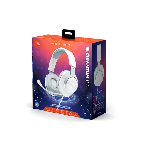 JBL Quantum 100, Kabelgebundenes Over-Ear-Gaming-Headset, weiß