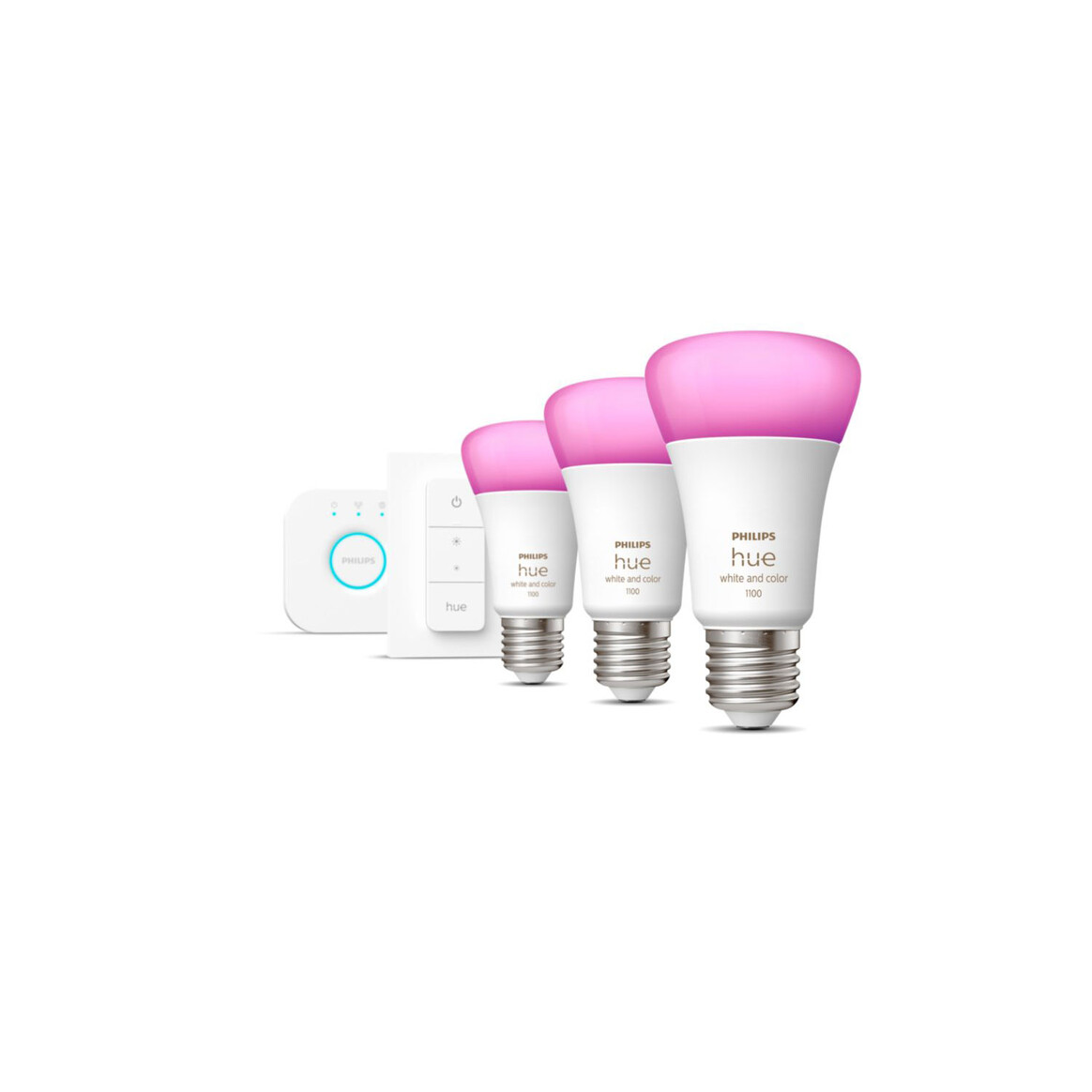 <h1>Philips Hue White &amp; Col. Amb. E27 3er Starter Set inkl. DimmerSwitch 75W</h1>