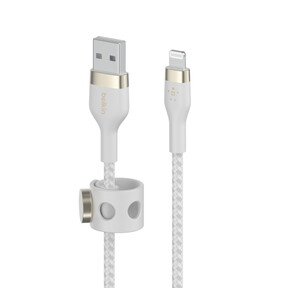 Sie sehen das Produkt Belkin PRO Flex Lightning/USB-A Silikon-Kabel, Apple zertifiziert, 2m, weiß, Produktbild: 01 Belkin PRO Flex Lightning/USB-A Silikon-Kabel, Apple zertifiziert, 2m, weiß