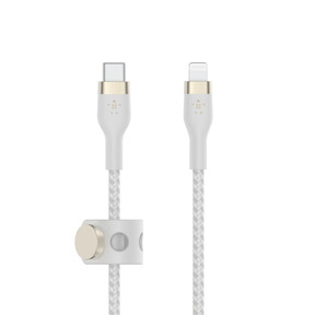 Belkin PRO Flex Lightning/USB-C Silikon-Kabel, unterstützt Schnellladen bis 15W, Apple zertifiziert, 2m, weiß