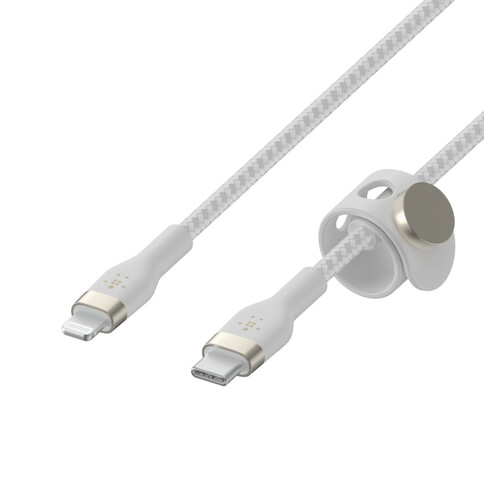 Belkin PRO Flex Lightning/USB-C Silikon-Kabel, unterstützt Schnellladen bis 15W, Apple zertifiziert, 2m, weiß