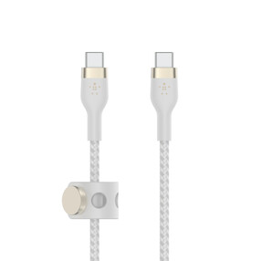 Belkin PRO Flex USB-C/USB-C Silikon-Kabel, unterstützt Schnellladen bis 60W, 2m, weiß