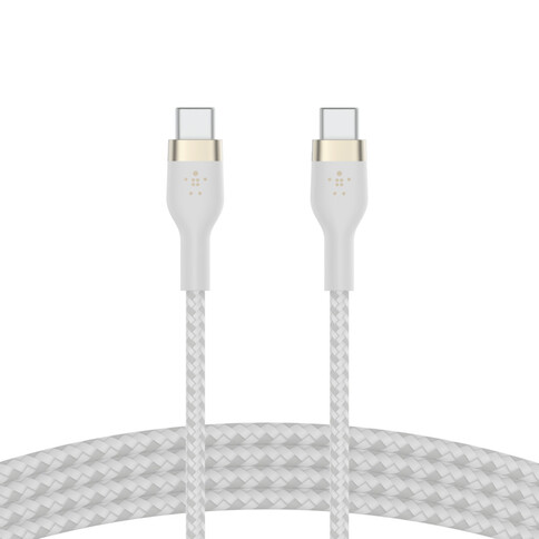 Belkin PRO Flex USB-C/USB-C Silikon-Kabel, unterstützt Schnellladen bis 60W, 2m, weiß