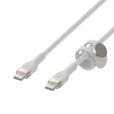Belkin PRO Flex USB-C/USB-C Silikon-Kabel, unterstützt Schnellladen bis 60W, 2m, weiß