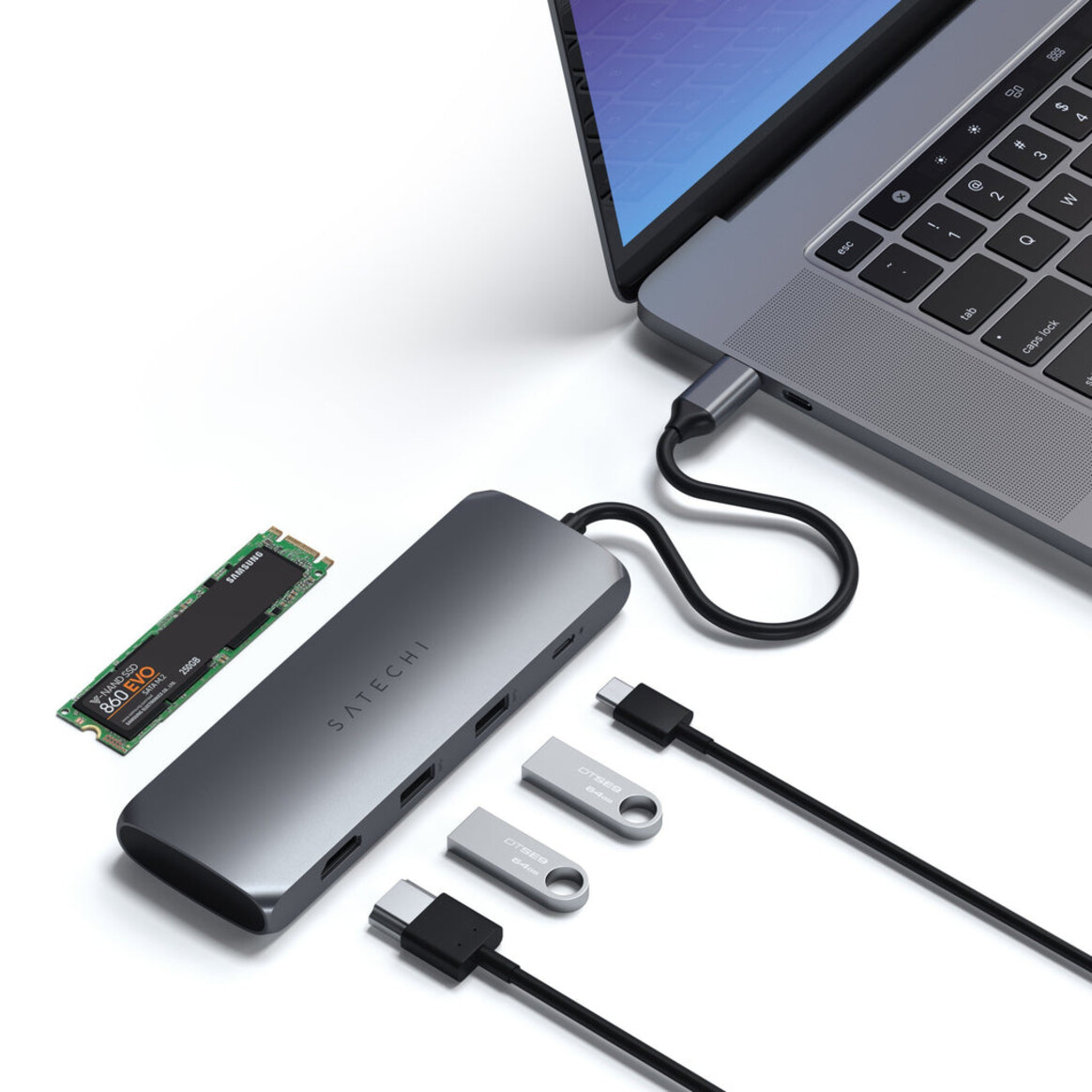 <h1 style="text-align: center;">Satechi USB-C Hyb. Multiport Adapter SSD Enc. gray</h1>