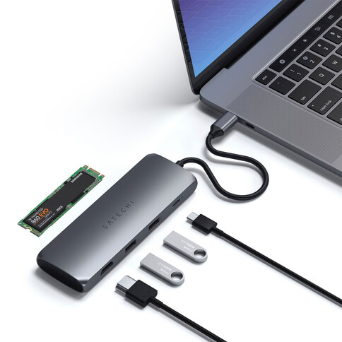 Satechi USB-C Hybrid Mulitport Adapter mit SSD Gehäuse, space grau