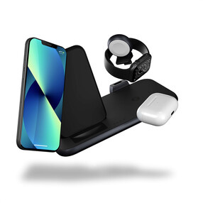 Zens Aluminium Series 4 in 1 Stand + Watch + 45W Ladegerät | 2x 10W | Qi | schwarz | ZEDC15B/00