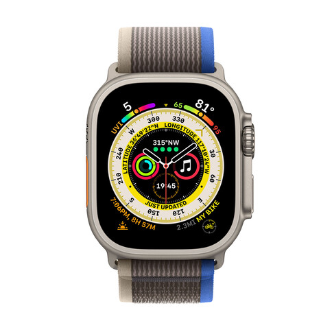 Apple Watch Ultra GPS + Cellular, Titan, 49mm Trailarmband, M/L, blau/grau&gt;