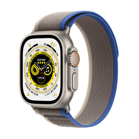 Apple Watch Ultra GPS + Cellular, Titan, 49mm Trailarmband, S/M, blau/grau&gt;