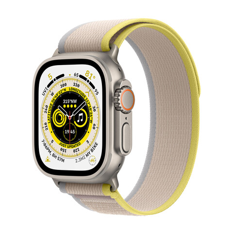 Apple Watch Ultra GPS + Cellular, Titan, 49mm Trailarmband, M/L, gelb/beige