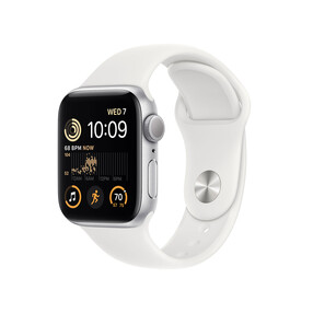 Apple Watch SE GPS, Aluminium silber, 40 mm mit Sportarmband, weiß>