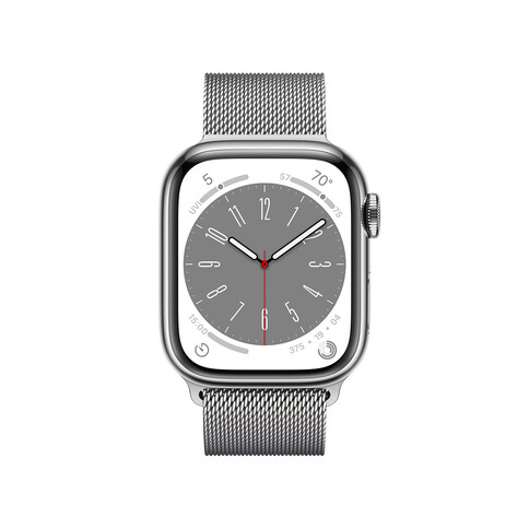 Apple Watch Series 8 GPS + Cellular, Edelstahl silber, 41 mm mit Milanaisearmband, silber&gt;