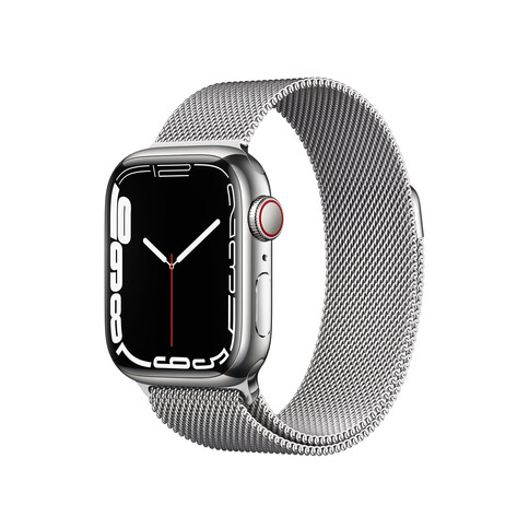 Apple Watch Series 7 GPS + Cellular, Edelstahl silber, 41 mm mit Milanaisearmband silber