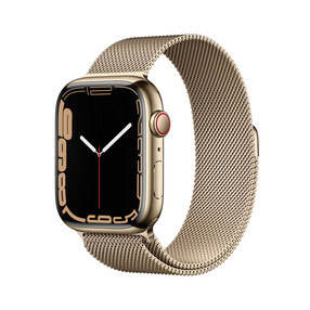 Apple Watch Series 7 GPS + Cellular, Edelstahl gold, 45 mm mit Milanaisearmband, gold>