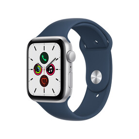 Apple Watch Series SE GPS, Aluminium silber, 44 mm mit Sportarmband, abyssblau