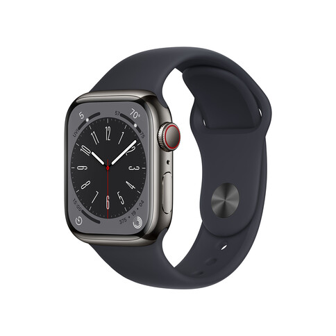 Apple Watch Series 8 GPS + Cellular, Edelstahl graphit, 41 mm mit Sportarmband, mitternacht&gt;
