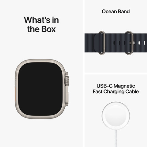 Apple Watch Ultra GPS + Cellular, Titan, 49mm Oceanarmband, mitternacht&gt;