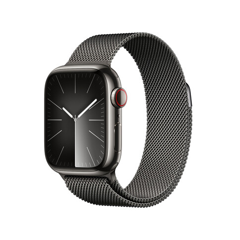 Apple Watch Series 9 GPS + Cellular, Edelstahl graphit, 41mm mit Milanaise Armband, graphit