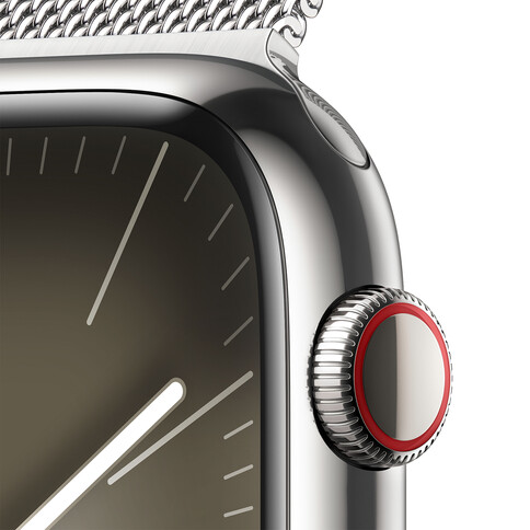 Apple Watch Series 9 GPS + Cellular, Edelstahl silber, 45mm mit Milanaise Armband, silber