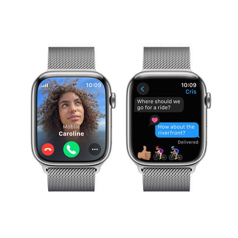Apple Watch Series 9 GPS + Cellular, Edelstahl silber, 45mm mit Milanaise Armband, silber