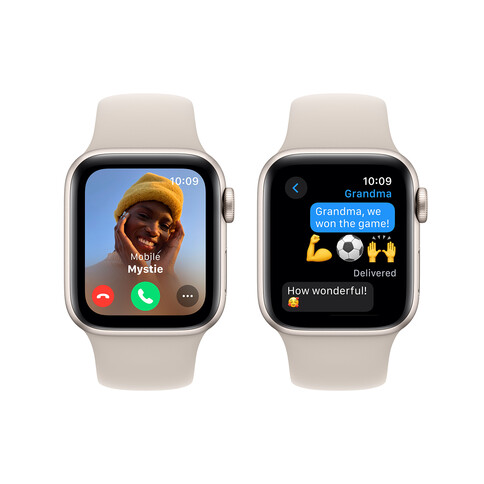 Apple Watch SE GPS, Aluminum polarstern, 40mm mit Sportarmband, polarstern - S/M