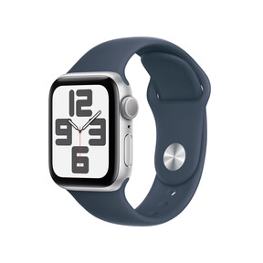 Apple Watch SE GPS, Aluminum silber, 40mm mit Sportarmband, sturmblau - S/M