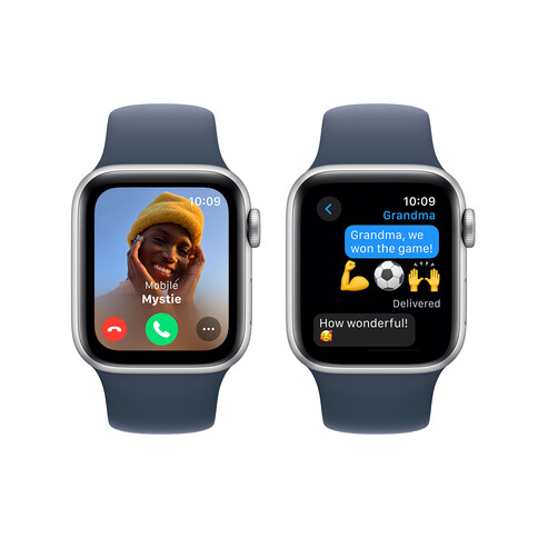 Apple Watch SE GPS, Aluminum silber, 40mm mit Sportarmband, sturmblau - M/L