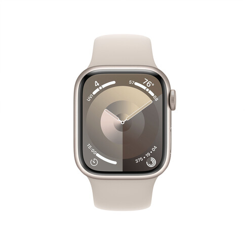 Apple Watch Series 9 GPS, Aluminium polarstern, 41mm mit Sportarmband, polarstern - S/M