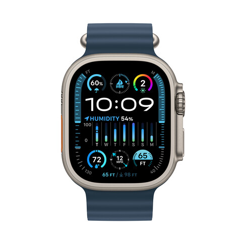 Apple Watch Ultra 2 GPS + Cellular, Titan, 49mm Ocean Armband, blau