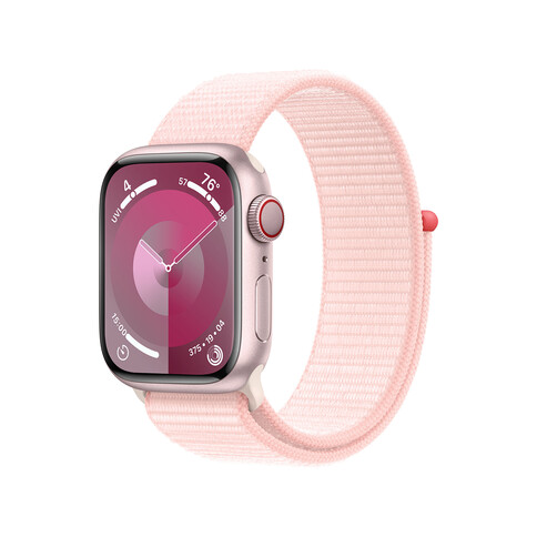 Apple Watch Series 9 GPS + Cellular, Aluminium rosé, 41mm mit Sport Loop, hellrosa