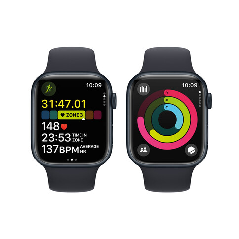 Apple Watch Series 9 GPS, Aluminium mitternacht, 45mm mit Sportarmband, mitternacht - M/L