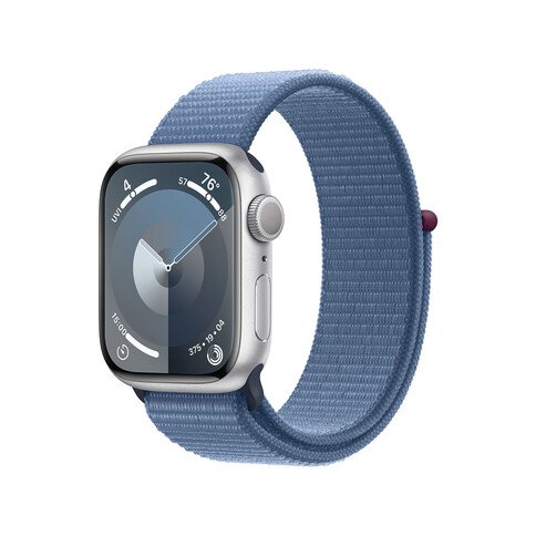 Apple Watch Series 9 GPS, Aluminium silber, 41mm mit Sport Loop, winterblau