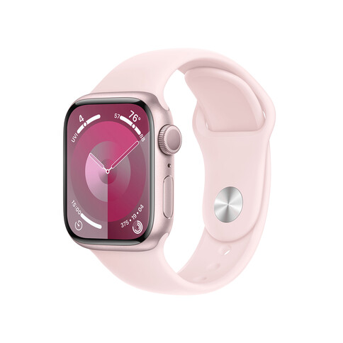 Apple Watch Series 9 GPS, Aluminium rosé, 41mm mit Sportarmband, hellrosa - S/M