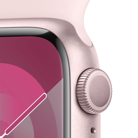 Apple Watch Series 9 GPS, Aluminium rosé, 41mm mit Sportarmband, hellrosa - S/M