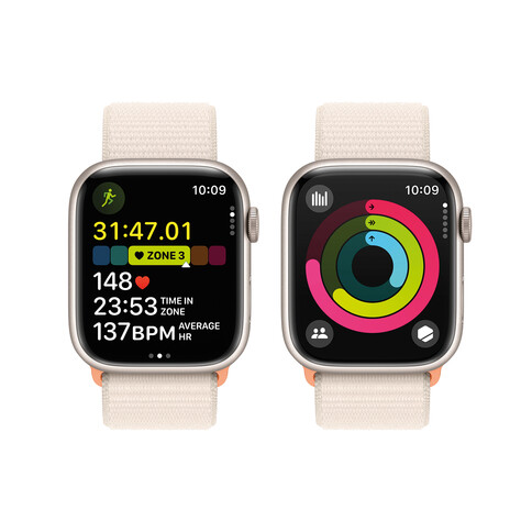 Apple Watch Series 9 GPS, Aluminium polarstern, 45mm mit Sport Loop, polarstern