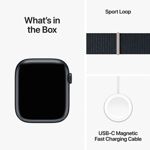 Apple Watch Series 9 GPS, Aluminium mitternacht, 45mm mit Sport Loop, mitternacht