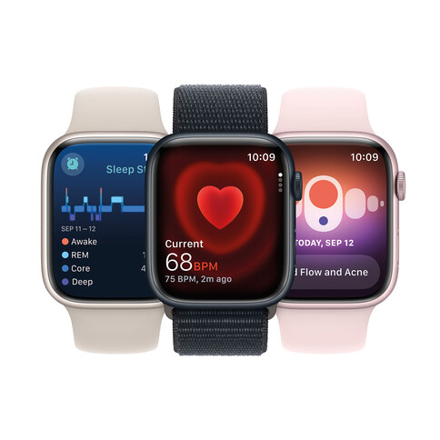 Apple Watch Series 9 GPS, Aluminium rosé, 45mm mit Sport Loop, hellrosa