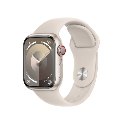 Apple Watch Series 9 GPS + Cellular, Aluminium polarstern, 41mm mit Sportarmband, polarstern - M/L