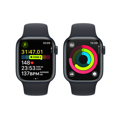 Apple Watch Series 9 GPS + Cellular, Aluminium mitternacht, 41mm mit Sportarmband, mitternacht - S/M