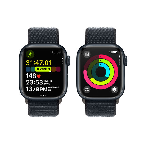 Apple Watch Series 9 GPS + Cellular, Aluminium mitternacht, 41mm mit Sport Loop, mitternacht