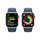 Apple Watch Series 9 GPS + Cellular, Aluminium silber, 41mm mit Sportarmband, sturmblau - S/M