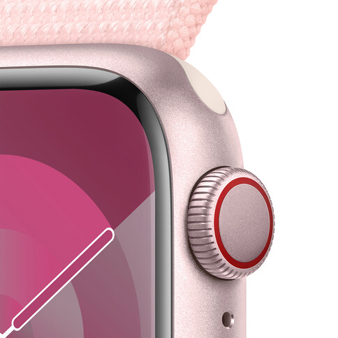 Apple Watch Series 9 GPS + Cellular, Aluminium rosé, 41mm mit Sport Loop, hellrosa