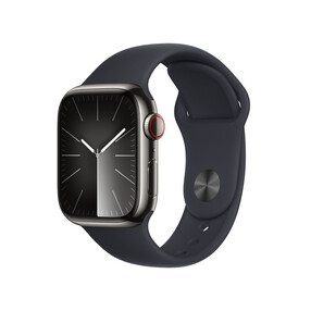 Apple Watch Series 9 GPS + Cellular, Edelstahl graphit, 41mm mit Sportarmband, mitternacht - S/M>