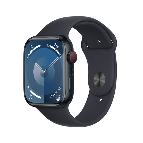 Apple Watch Series 9 GPS + Cellular, Aluminium mitternacht, 45mm mit Sportarmband, mitternacht - S/M