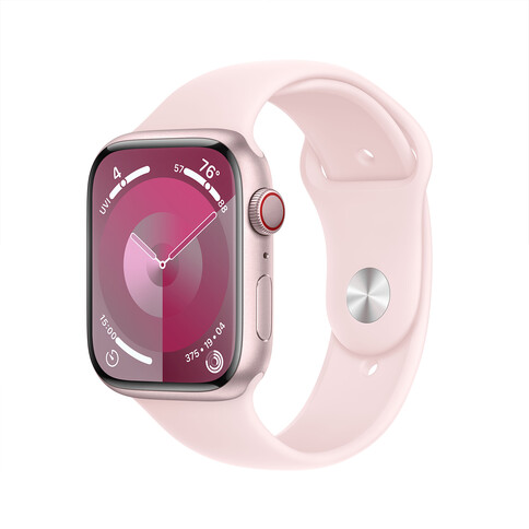 Apple Watch Series 9 GPS + Cellular, Aluminium rosé, 45mm mit Sportarmband, hellrosa - M/L