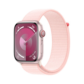 Apple Watch Series 9 GPS + Cellular, Aluminium rosé, 45mm mit Sport Loop, hellrosa